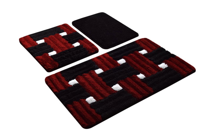 Mijölnir Piazza Red Juego de Alfombras de Baño Acrílicas de 3 Piezas Mijölnir Piazza Red Juego de Alfombras de Baño Acrílicas de 3 Piezas